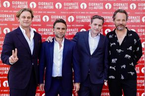 Billy Magnussen, Austin Stark, Joseph Schuman and Peter Sarsgaard at The 80th Venice International FIlm Festival
