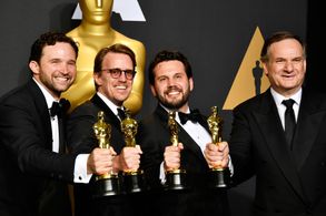 Robert Legato, Dan Lemmon, Adam Valdez, and Andrew R. Jones at an event for The Oscars (2017)