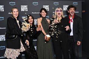 Kelly Rutherford, Ruben Alves, Amanda Lear, Caterina Murino, and Zahia Dehar at an event for Escort Boys (2023)