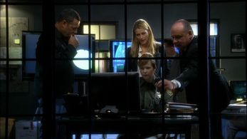 Laurence Fishburne, Paul Guilfoyle, Louise Lombard, and Shelli Bergh in CSI: Crime Scene Investigation (2000)