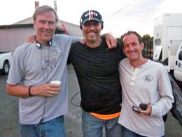 Rick Halsey, Peter Iliff, and Scotty Metcalfe on location for the film Rites of Passage.