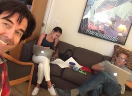 Bob Destri Hilgenberg, Matt Dearborn and Sara Meredith Ku in Writer’s room Walt Disney Studios, 2018