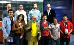 SHSU Visit Director John Avildsen. Front L-R: Tom Garret,Thelsea Harmon, JGA, Monty Sloan, David Howard, Khoi Nguyen. Ba