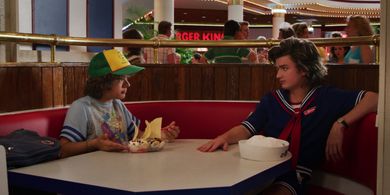 Joe Keery and Gaten Matarazzo in Stranger Things (2016)