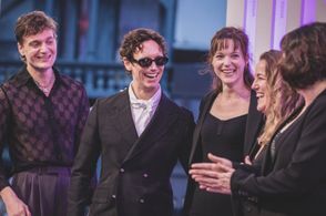 Stéphanie Chuat, Véronique Reymond, Anna Winger, Cory Michael Smith, and Lucas Englander in Transatlantic (2023)