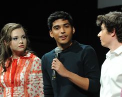 Zoe Margaret Colletti, Michael Garza, and Austin Zajur at an event for Scary Stories to Tell in the Dark (2019)