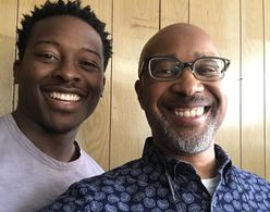 Brandon Micheal Hall and Steve Harper on the set of God Friended Me Ep. 207 