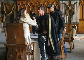 Rehearsing on set of Arthur & Merlin