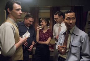 Harry Lloyd, Eddie Shin, Katja Herbers, Christopher Denham, and Michael Chernus in Manhattan (2014)