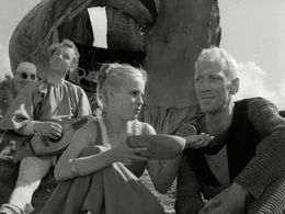 Bibi Andersson, Max von Sydow, and Nils Poppe in The Seventh Seal (1957)
