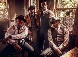 Anslem Richardson, Malcolm Barrett, Kamahl Naiqui, and Paterson Joseph on the set of Timeless and The King of the Delta 
