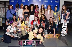 Rachelle Vinberg, Nina Moran, Ajani Russell, Jules Lorenzo, Brenn Lorenzo, and Kabrina Adams at an event for Skate Kitch