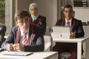 Miguel Herrán, Mina El Hammani, and Itzan Escamilla in Elite (2018)
