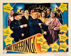 Moe Howard, Larry Fine, Virginia Dale, Curly Howard, Joan Perry, Charles Starrett, Minerva Urecal, Raymond Walburn, and 