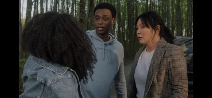 Shannen Doherty, Favour Onwuka, and Synto D. Misati in Dying to Belong (2021)