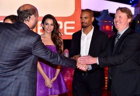 Scott Adsit, Damon Wayans Jr., Genesis Rodriguez, and Don Hall at an event for Big Hero 6 (2014)