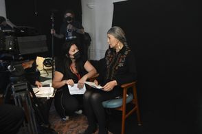 On the set of 'Bones Of Crows' with Writer, Director Marie Clements with Carla-Rae as Matriarch Older Aline Spears and A