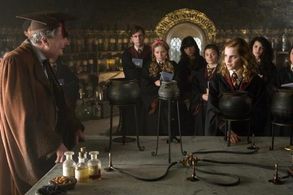 Jim Broadbent, Matthew Lewis, Emma Watson, Georgina Leonidas, Jessie Cave, Anna Shaffer, and Isabella Laughland in Harry