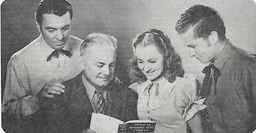 Olivia de Havilland, George Brent, Tim Holt, and Clements Ripley in Gold Is Where You Find It (1938)