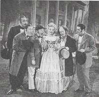 Moe Howard, Larry Fine, Shemp Howard, Danny Lewis, Christine McIntyre, and Brian O'Hara in Three Hams on Rye (1950)