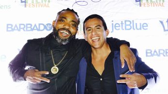 Soca King Machel Montano and Horacio Louis having a blast at the Caribbean Premier of TORCH at the Barbados Independent 