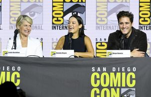 Linda Hamilton, Natalia Reyes, and Diego Boneta at an event for Terminator: Dark Fate (2019)