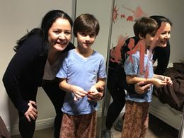 On set of 7 Minutos with Director Mary Nieves.