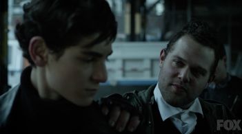 Paul Pilcz as Sonny Gilzean and David Mazouz as Bruce Wayne on FOX's Gotham