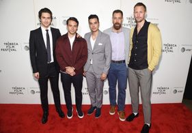 (L-R) Nat Wolff, Adam Long, Brian Marc, Dan Krauss and Alexander Skarsgård attend the 