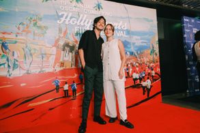 María Alvarez + Ethan Newmyer at the 2023 HollyShorts Film Festival Red Carpet for their short film, 