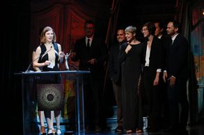 Accepting the Ovation Award for Best Production in an Intimate Theater for DRY LAND, 2016