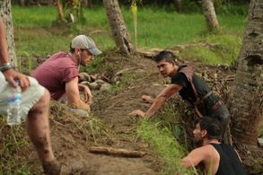 Filming atop Sri Gethuk Waterfall in Indonesia