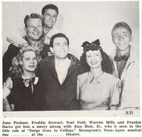 Alan Hale Jr., Frankie Darro, Warren Mills, Noel Neill, June Preisser, and Freddie Stewart in Sarge Goes to College (194