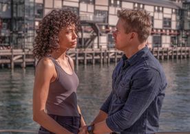 Still of Olivia Swann as Special Agent Michelle Mackey and Todd Lasance as Sergeant Jim Dempsey in NCIS: Sydney Episode 