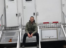 Gabriel Monroe Eckert on the set of A24's 