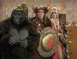 Jim Backus, Bob Burns, and Lisa Todd in The Ghost Busters (1975)