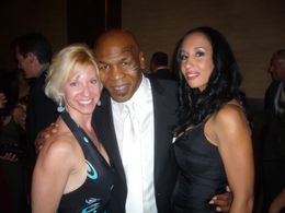 Producer Rachel Klein, Mike Tyson and Kiki Tyson at Las Vegas Mayweather v Pacquiao fight Las Vegas.