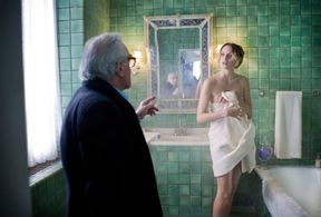 Martin Scorsese and Ingrid Sophie Schram during the filming of Bleu de Chanel