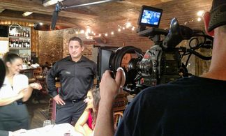 Hope Gutierrez and Eric Rosenberg on the set of Times Up (2017)