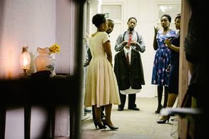 Atandwa (Philemon) and co-star Phuti Nakene (Matilda) on set of The Suit (2016)