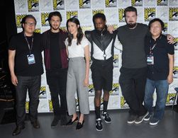 Roy Lee, Masi Oka, Adam Wingard, Nat Wolff, LaKeith Stanfield, and Margaret Qualley at an event for Death Note (2017)