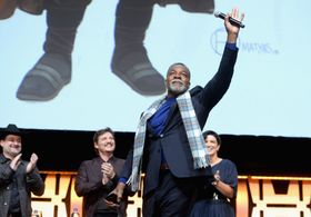Carl Weathers, Pedro Pascal, Dave Filoni, and Gina Carano at an event for The Mandalorian (2019)