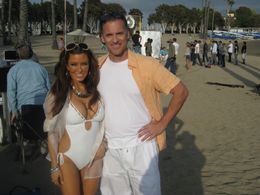 On a commercial set with sportscaster Rebecca Grant
