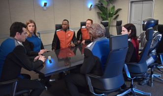 Scott Grimes, Seth MacFarlane, Peter Macon, Adrianne Palicki, J. Lee, Mark Jackson, and Halston Sage in The Orville (201