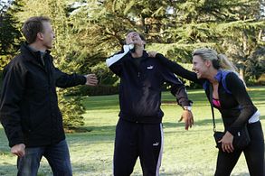 Phil Keoghan, Danielle Stout, and Eric Sanchez in The Amazing Race: Low to the Ground, That's My Technique (2007)