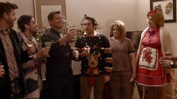 Michele Simms, Adam Scharf, Leyla Lawrence, Chris Dinger, and Clint Robinson in A Christmas Karen (2022)