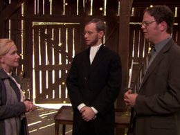 Rainn Wilson, Potsch Boyd, and Angela Kinsey in The Office (2005)