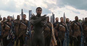 Chris Evans, Chadwick Boseman, Sebastian Stan, Jeremy Sample, Winston Duke, and Dawit Gulilat in Avengers: Infinity War 
