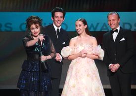 Helena Bonham Carter, Sam Phillips, Josh O'Connor, and Erin Doherty at an event for The Crown (2016)