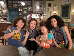 On the set of Mixedish with Arica Himmel, Ethan Childress, Mykal-Michelle Harris, and Melissa Kosar.